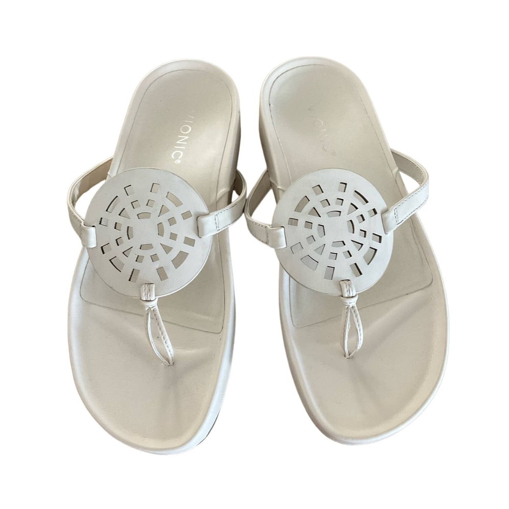 VIONIC Solari Toe Post Cream White Sandals Flats Shoes NEW Size 9